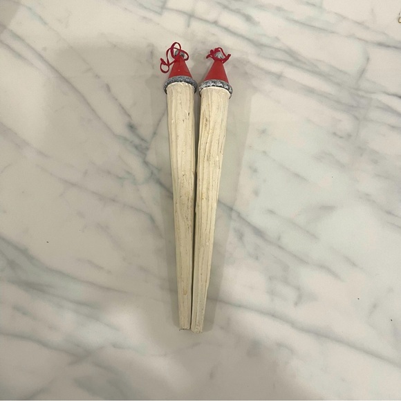 Santa Claus icicle ornaments set of two rustic carved look. - Picture 2 of 4